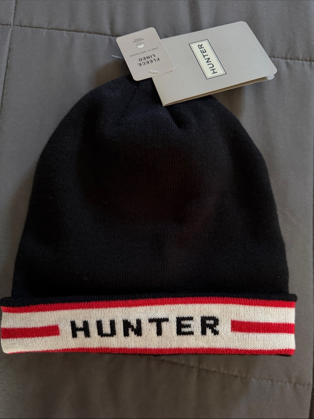 Hunter Black Beanie with Red & White Branded Cuff